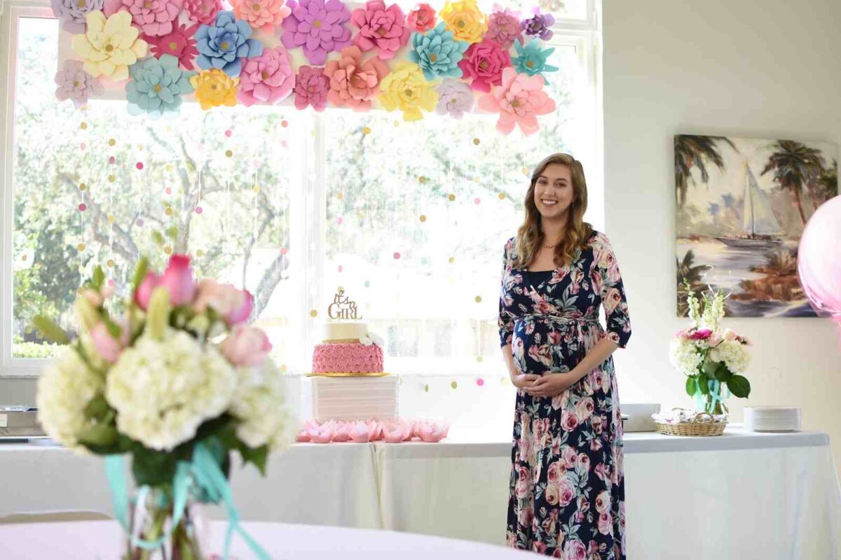 beautiful mom to be in floral printed dress