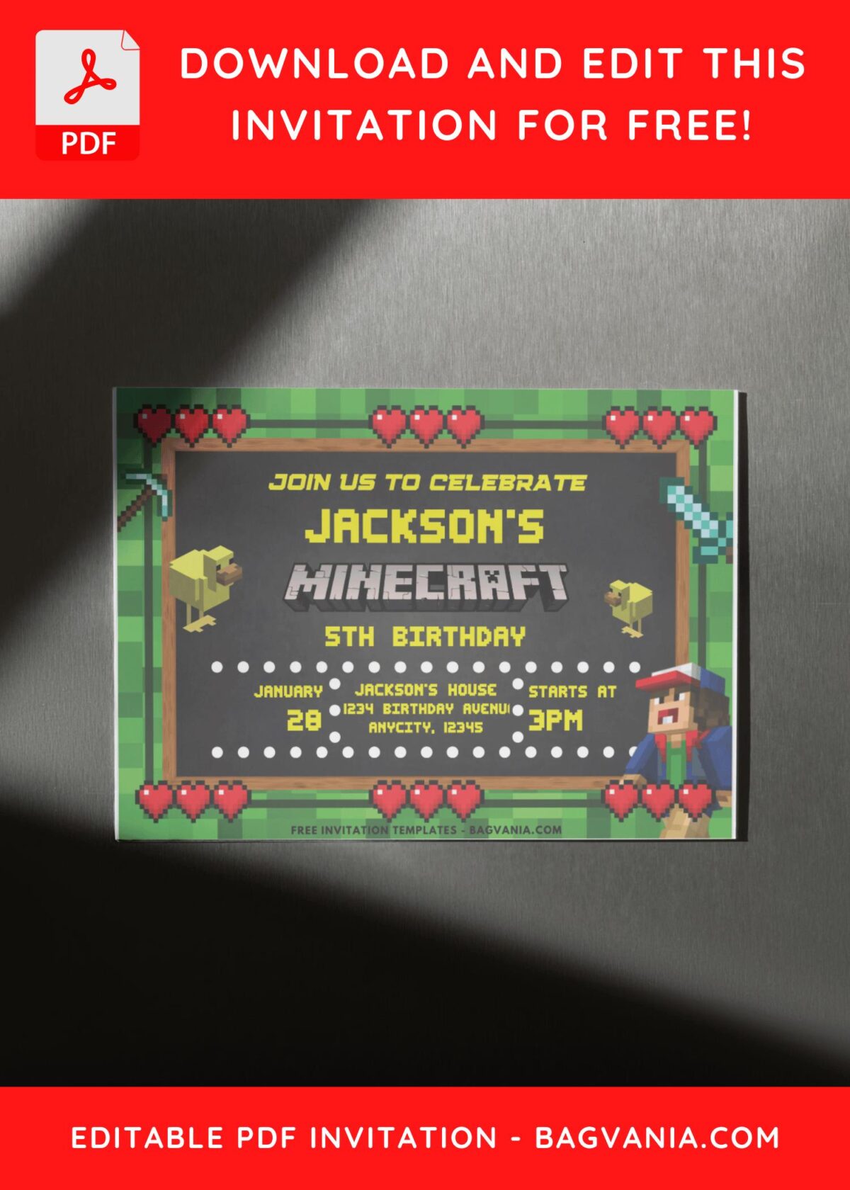 Minecraft Kids Birthday Invitation 