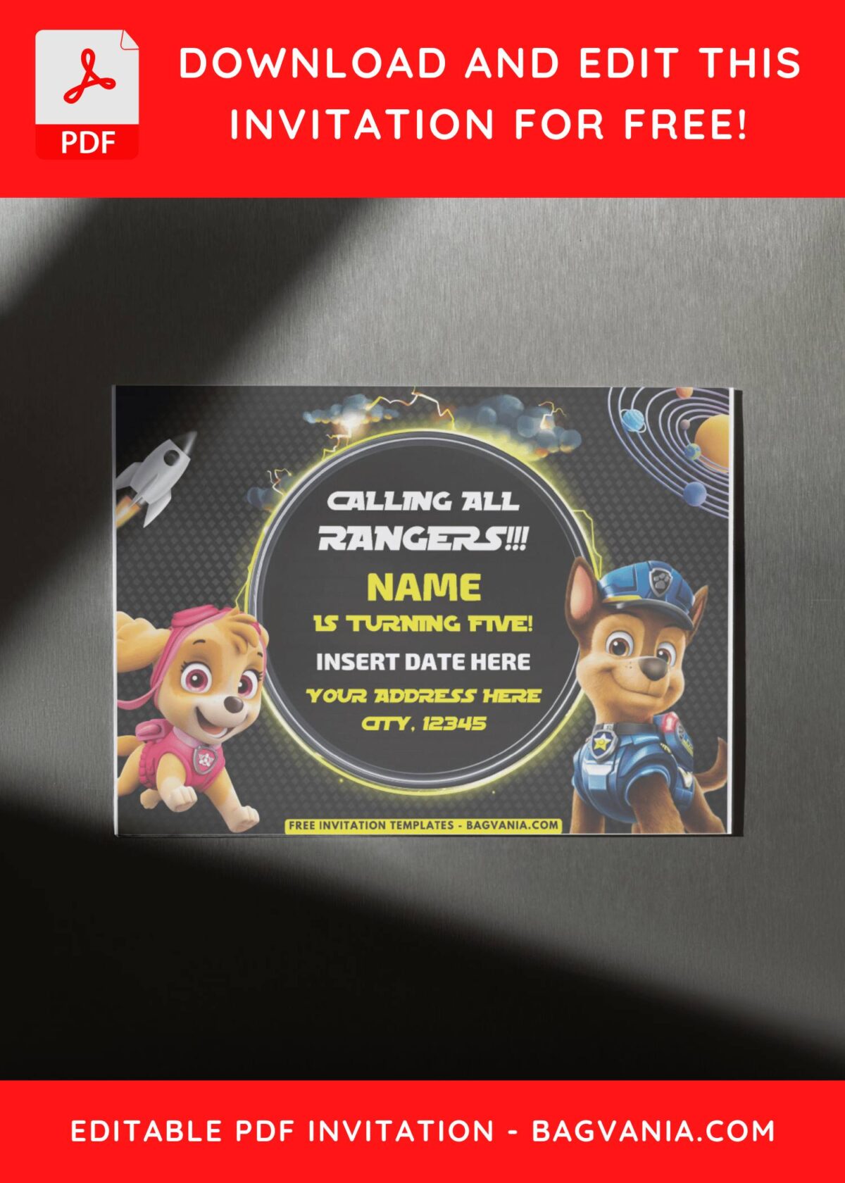 Paw Patrol Space Rocket Birthday Invitation