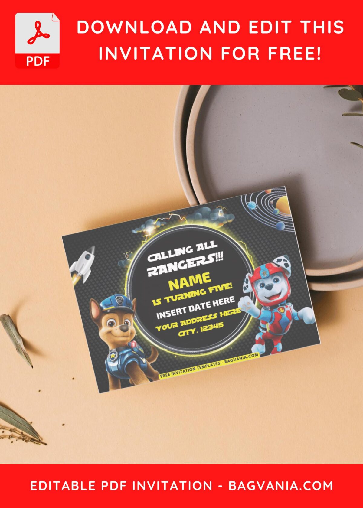 Paw Patrol Marshall in Space Birthday Invitation