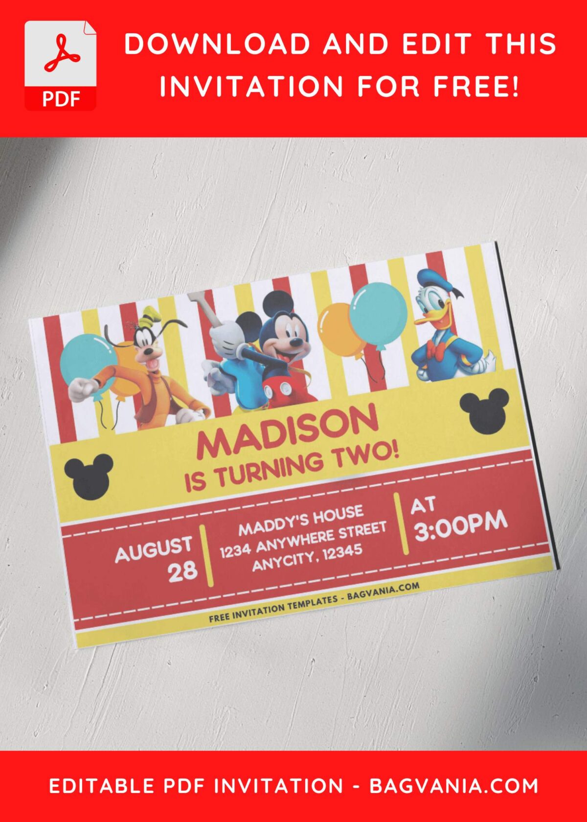 Mickey Mouse Donald Duck Birthday Invitation 