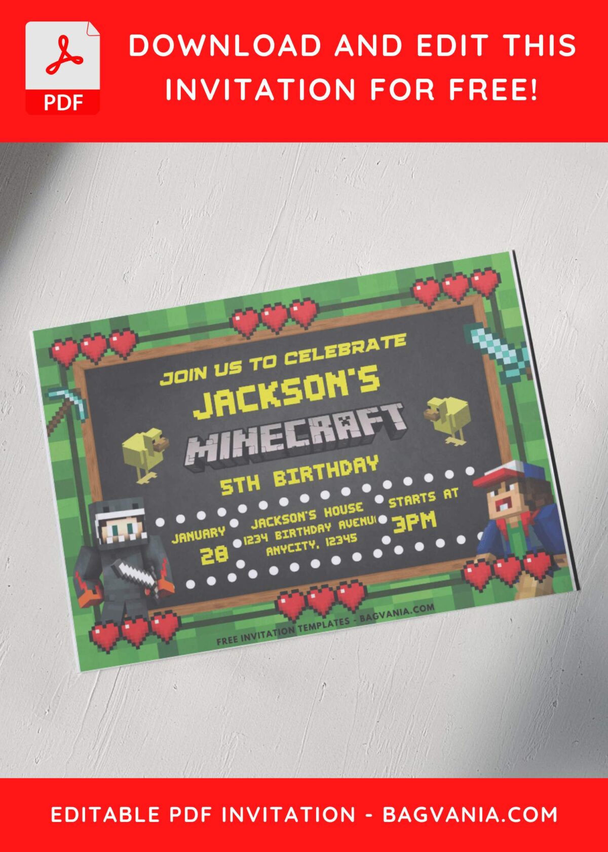 Minecraft Swordman Birthday Invitation 