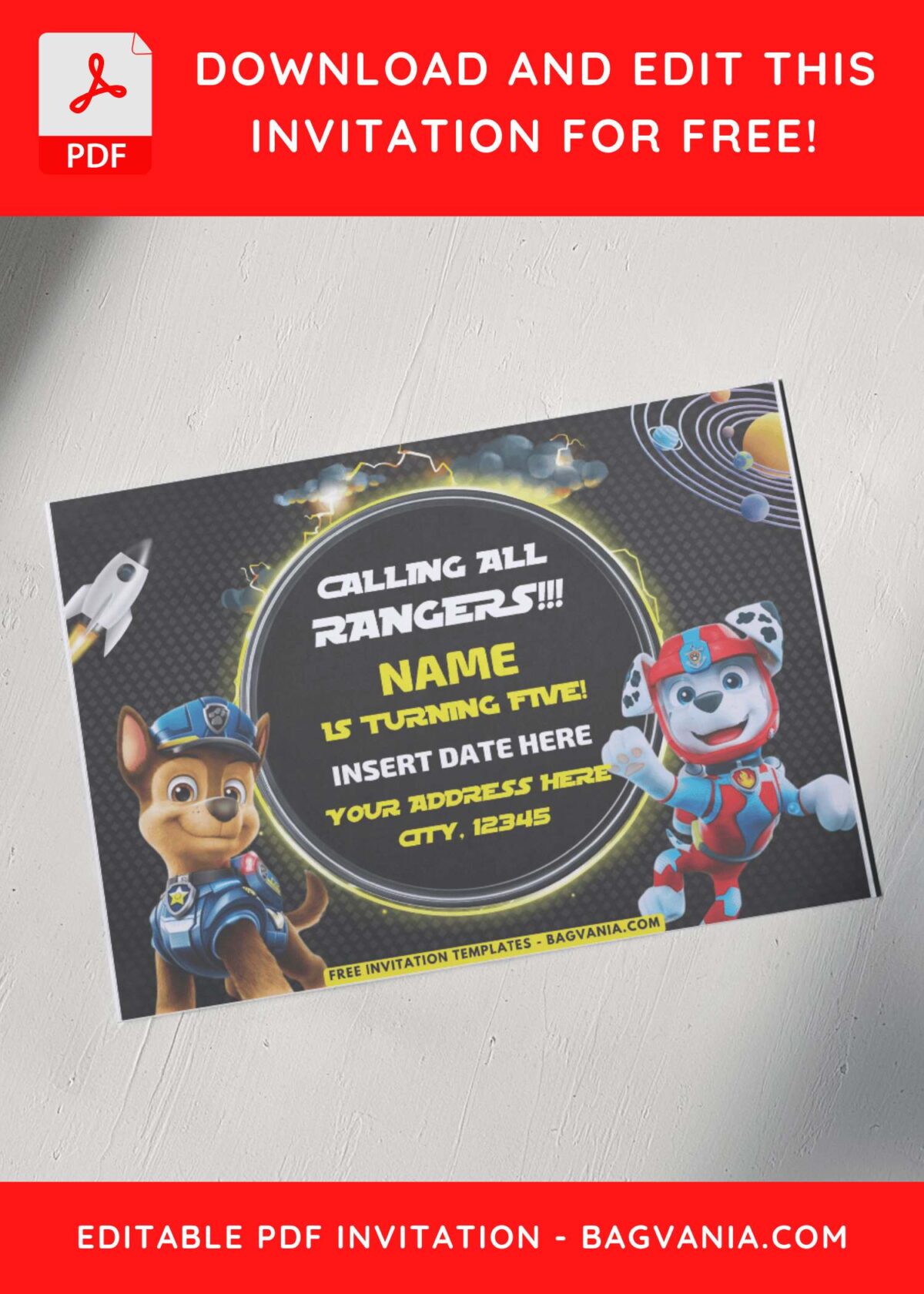 Paw Patrol Chase in Space Birthday Invitation