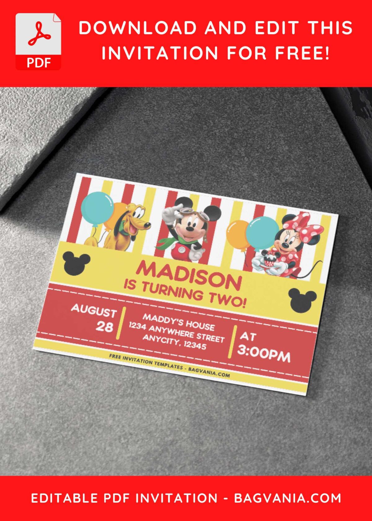 Mickey Mouse And Minnie Mouse themed Birthday Invitation 