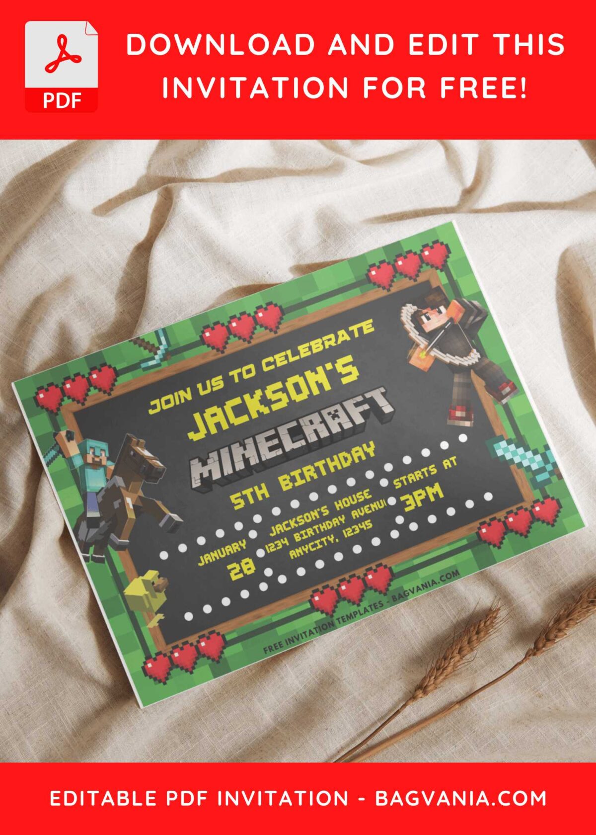 Minecraft Archer Birthday Invitation 