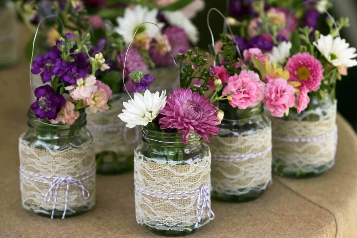 DIY twine mason jars flower centerpieces