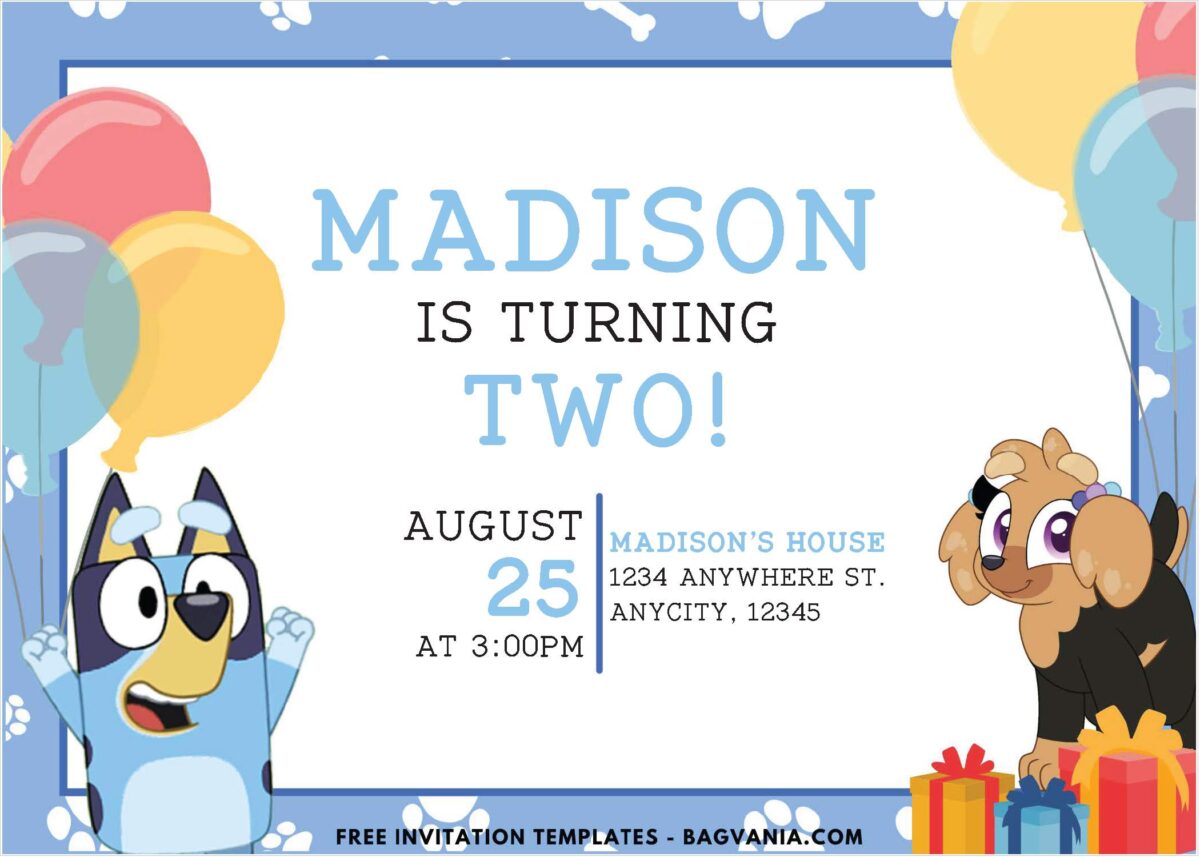 Bluey Paws AND Dog Bones Birthday Invitation