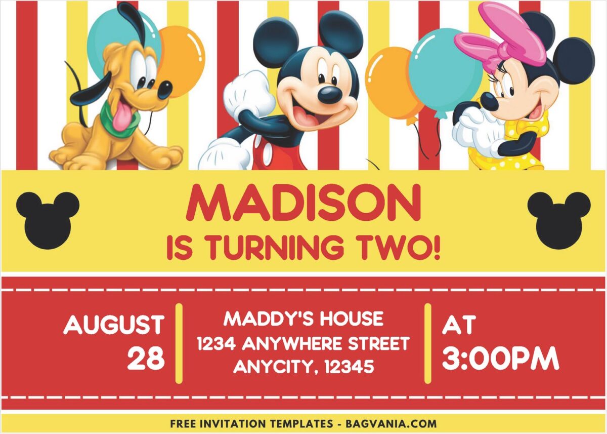 Disney Mickey Mouse Party Time Birthday Invitation 