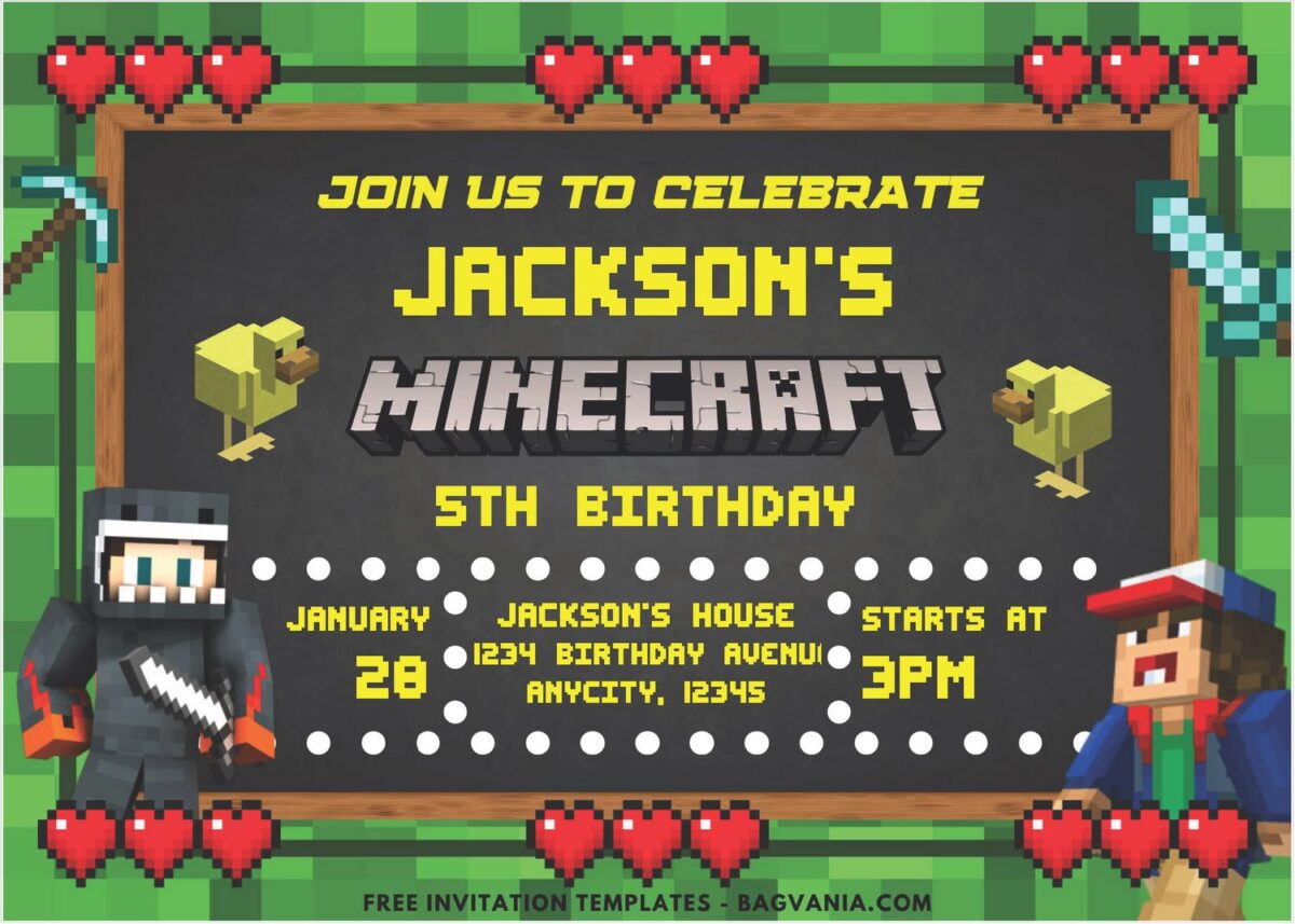 Minecraft Gamer Birthday Invitation 