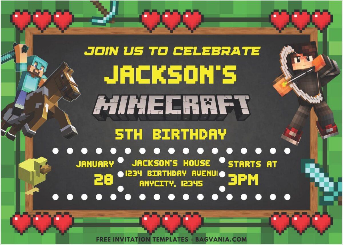 Minecraft Pixel Gamer Birthday Invitation 