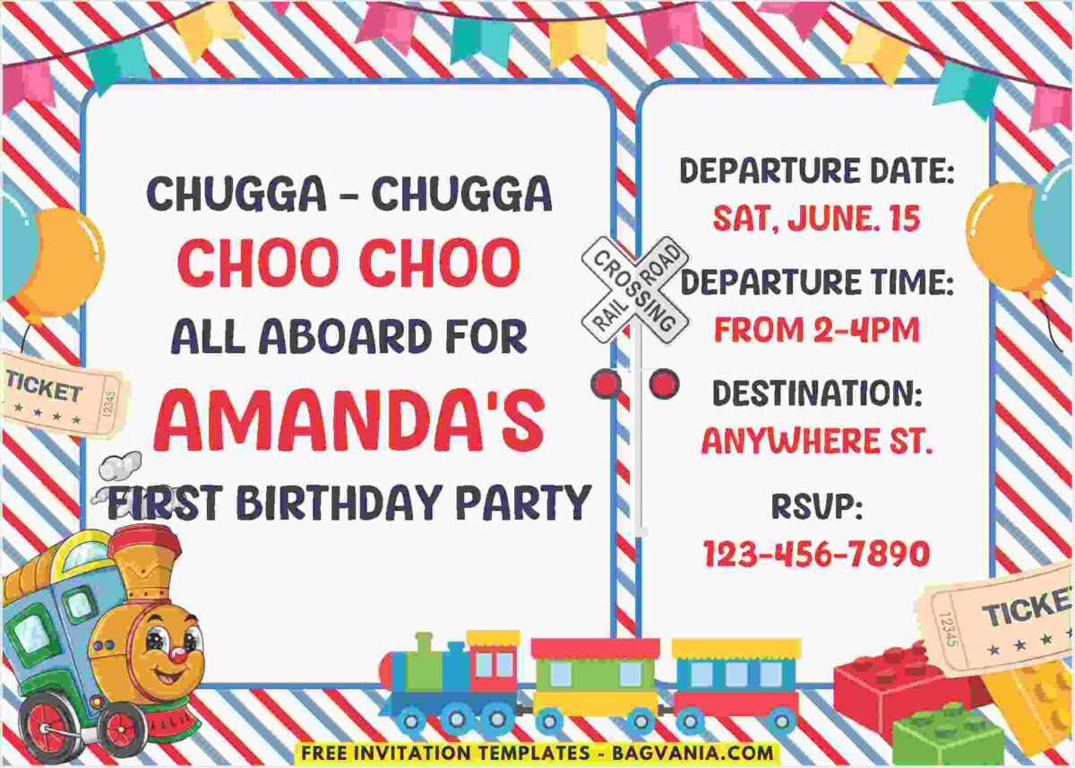 Colorful Birthday Train Children Birthday Invitations