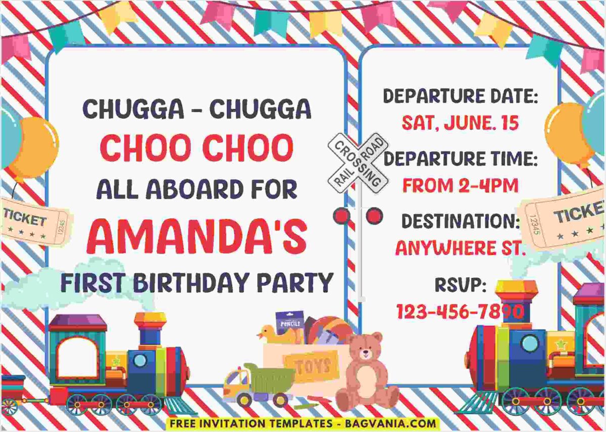 Choo Choo Birthday Train Children Birthday Invitations 