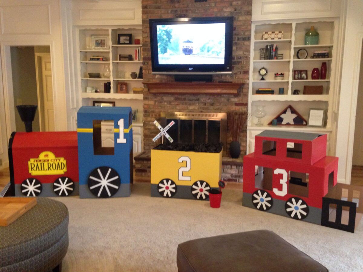 Colorful DIY cardboard steam train