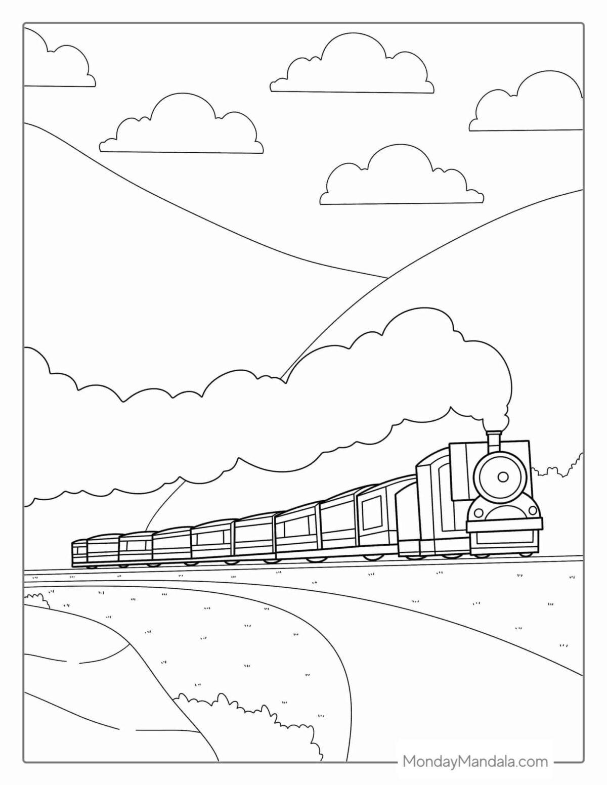 Chugging Steam Train Coloring Pages Templates