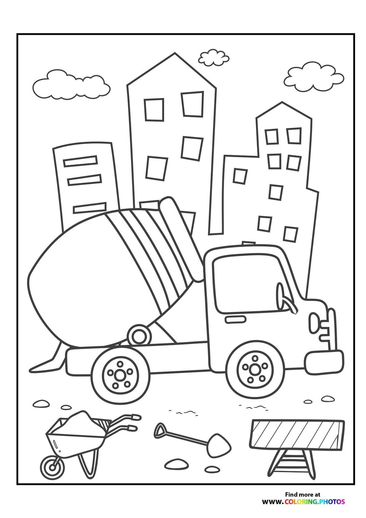 Construction Cement Mixer Vehicles Coloring Pages Templates