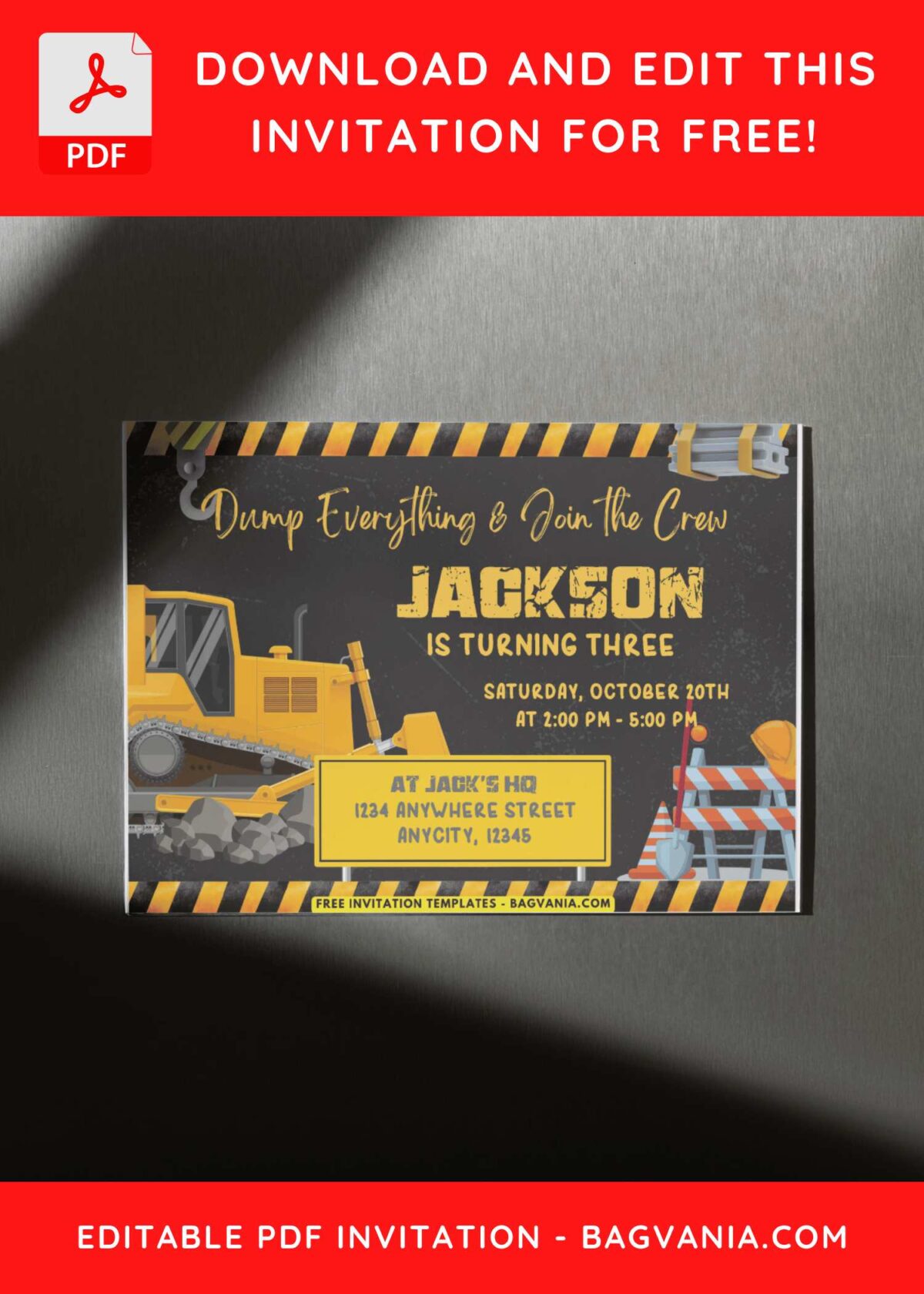 Construction Site Boys Birthday Invitations