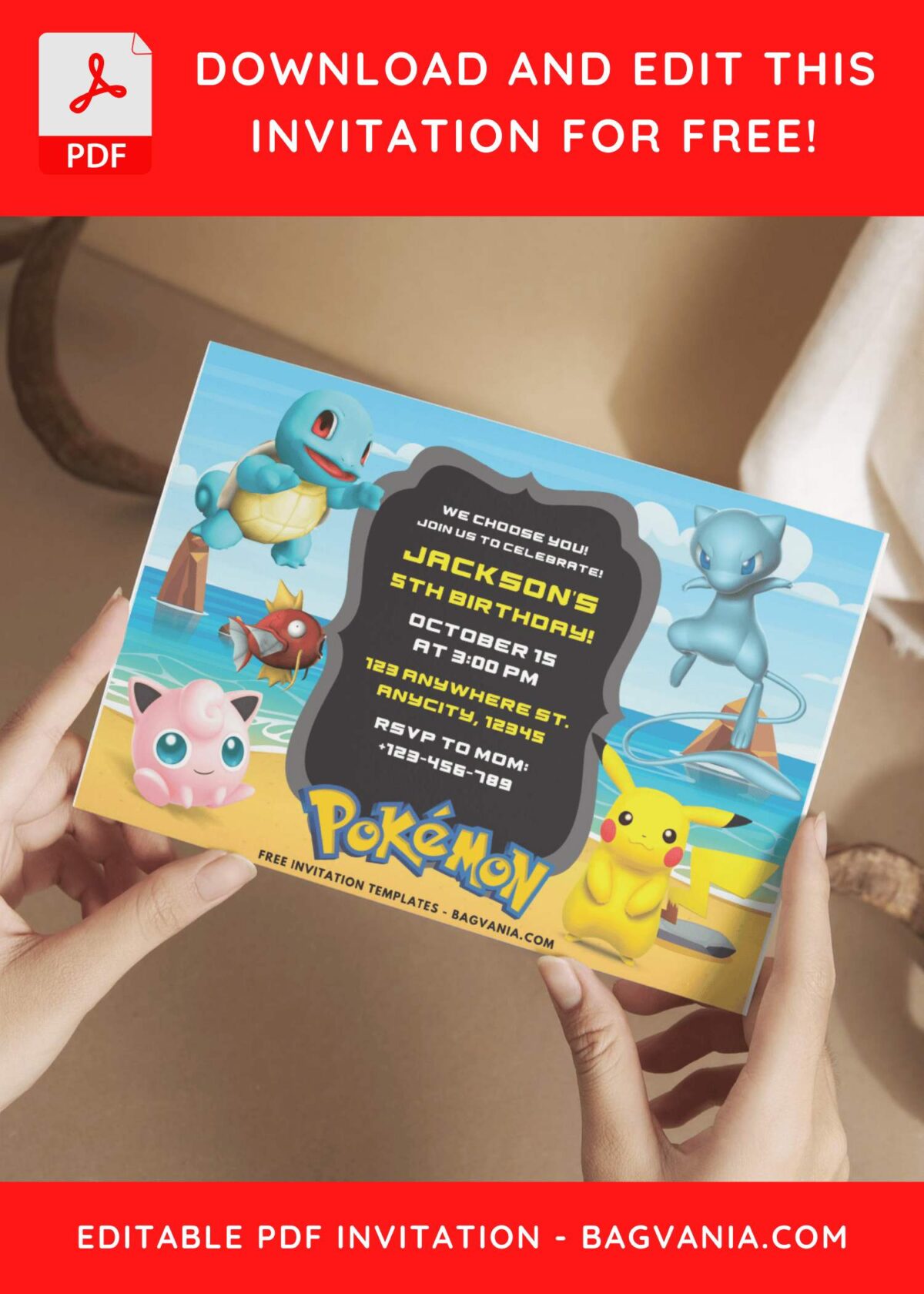 Adorable Jigglypuff Pokemon Birthday Invitations