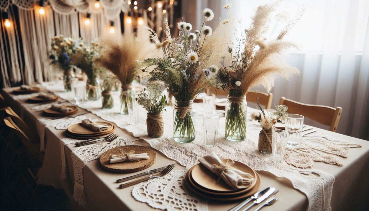 bohemian pampas centerpiece