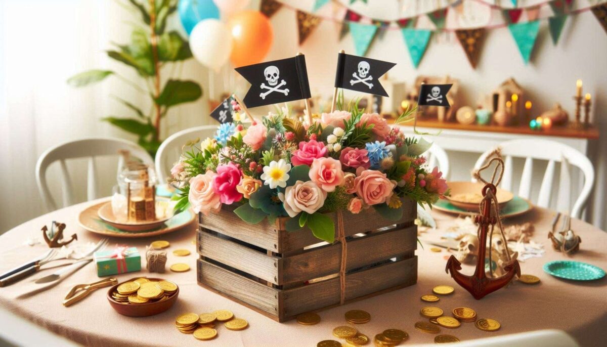 wooden crate pirate floral centerpiece