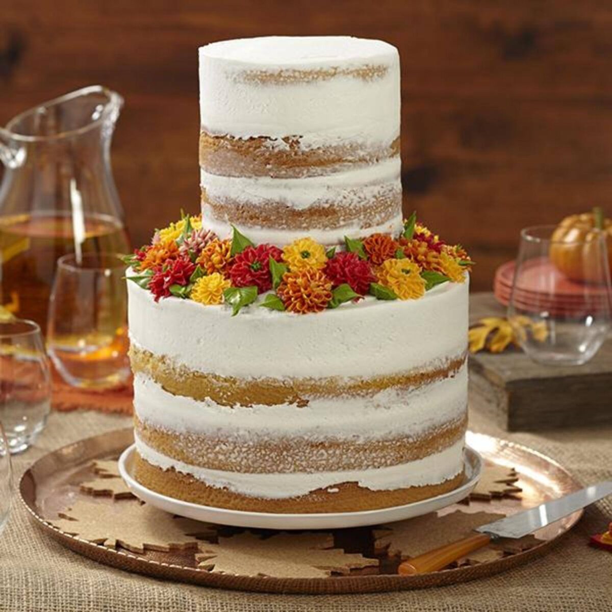 Naked Cake with Fall Flowers