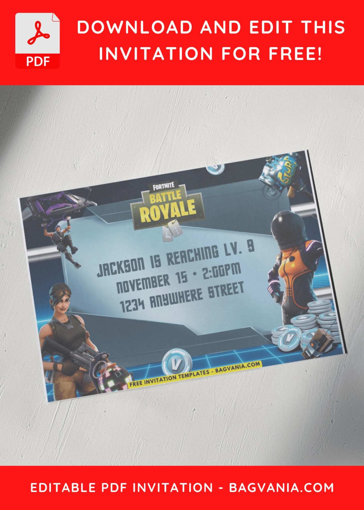 Fortnite Battle bus birthday invitation