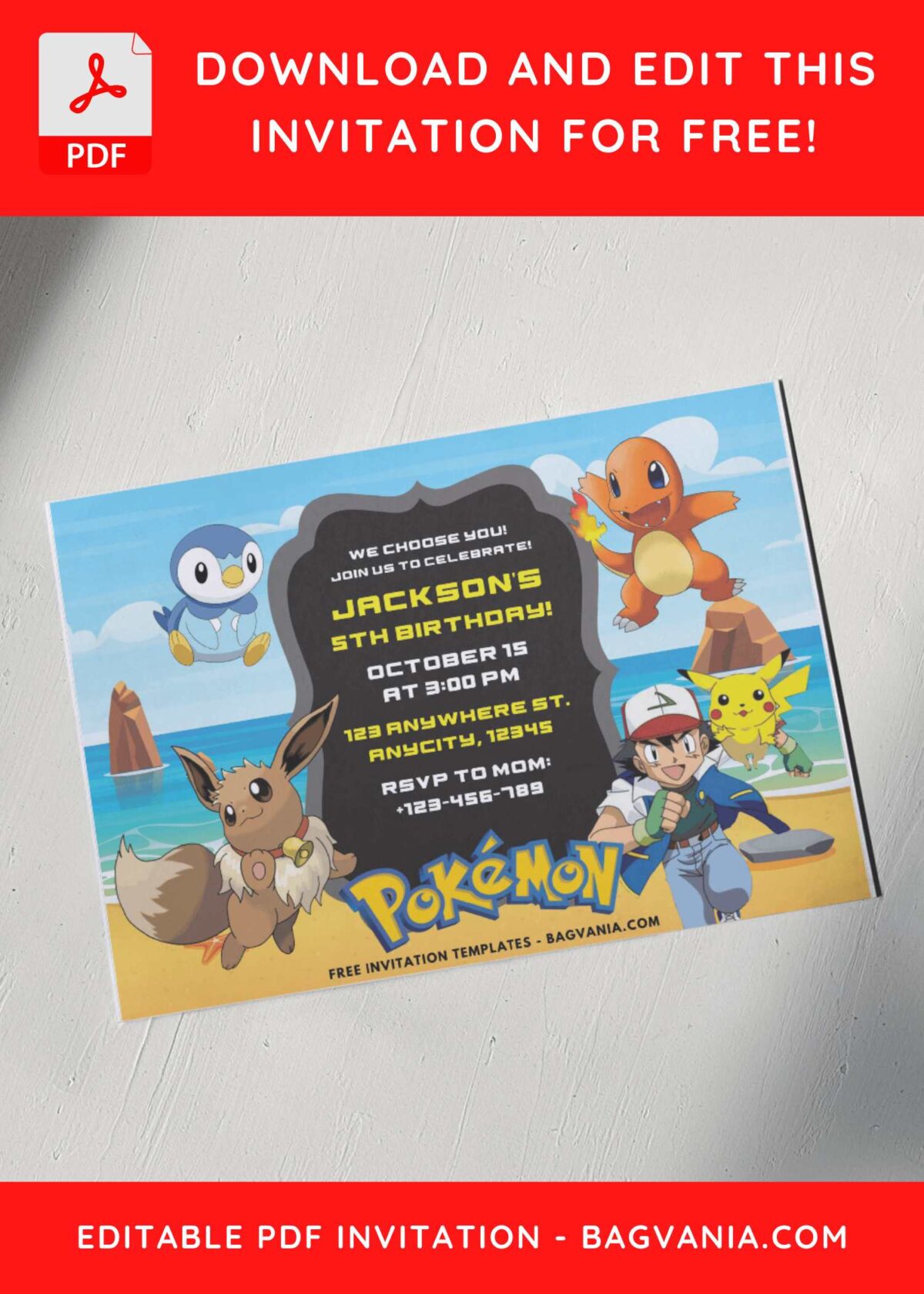 Charmander Pokemon Birthday Invitations