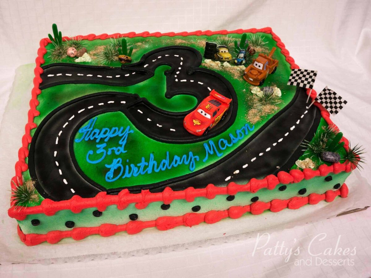 Disney Cars Birthday Cake with edible Race track design