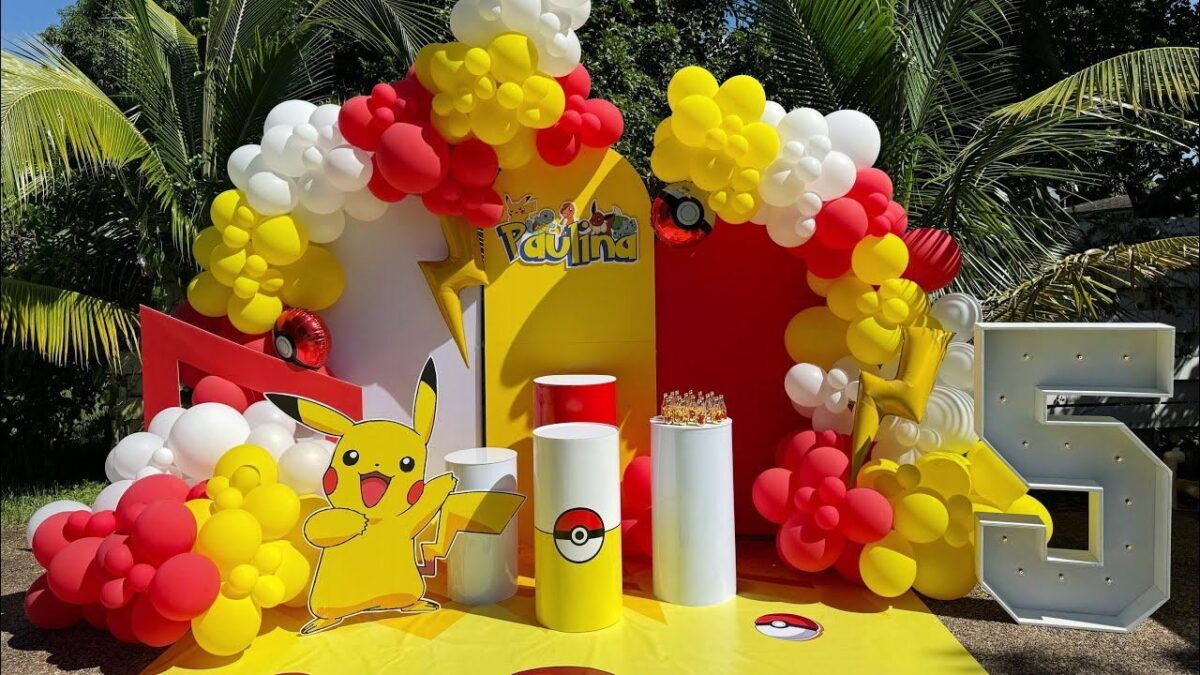 Cute Pokemon Yellow white and red balloon arch