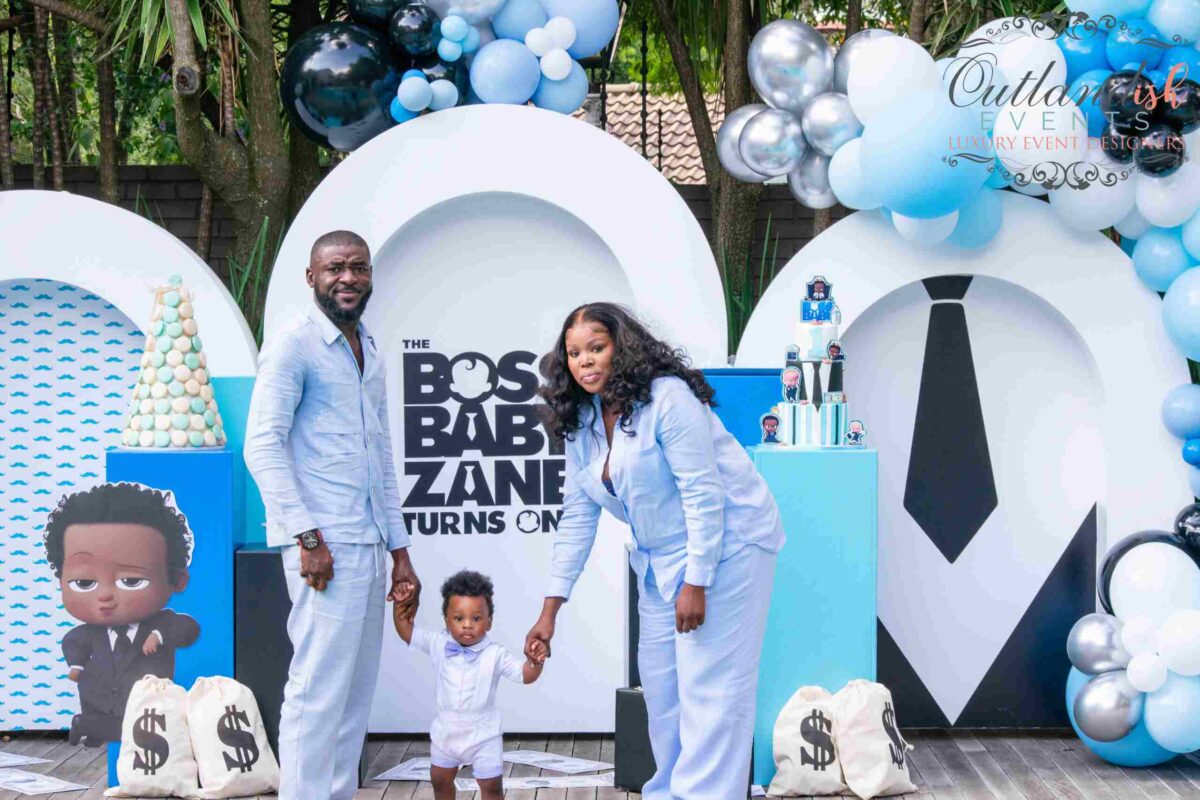 Boss Baby Party Backdrop and balloon garland