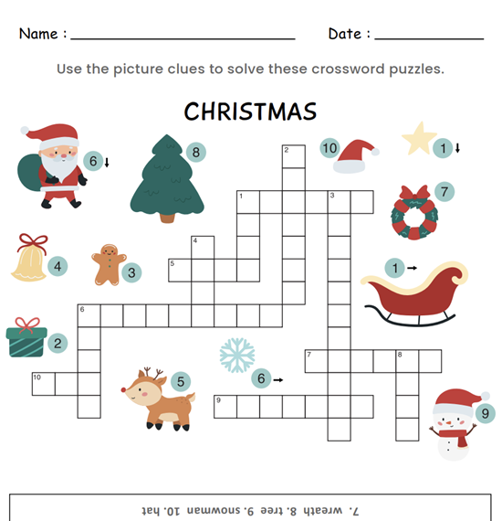 Christmas Word Puzzle Crossword by Kiddo Worksheets