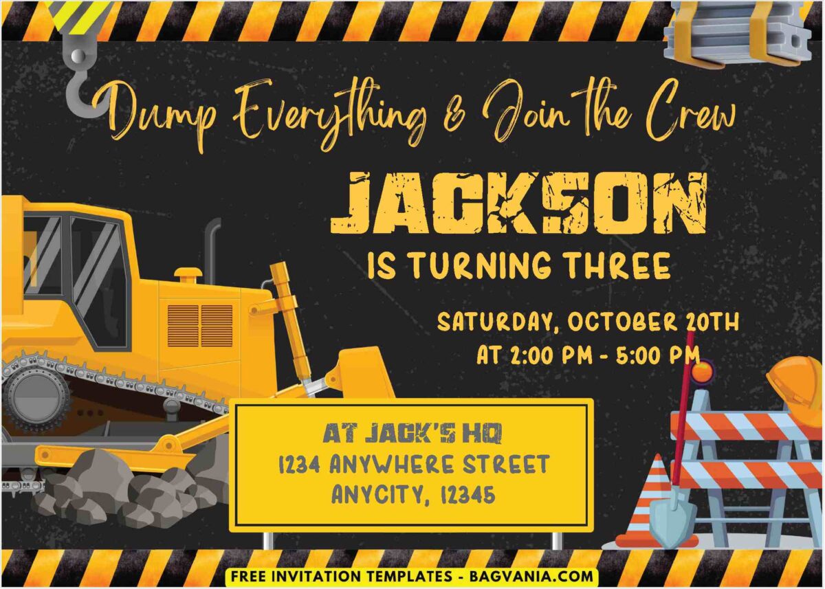 Excavator Construction Birthday Invitations 