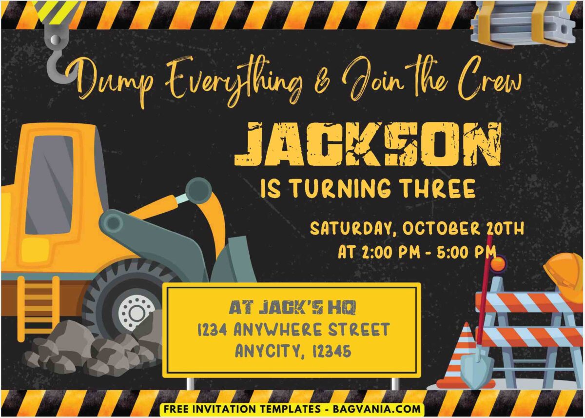 Dump Everything & Join the Crew Construction Birthday Invitations