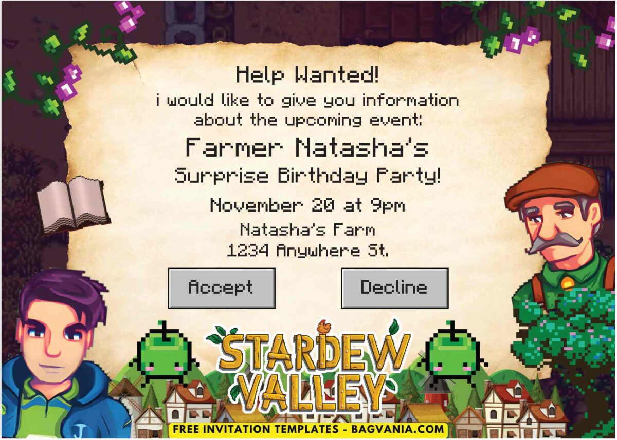 Stardew Valley Farmer Quest Birthday Invitation