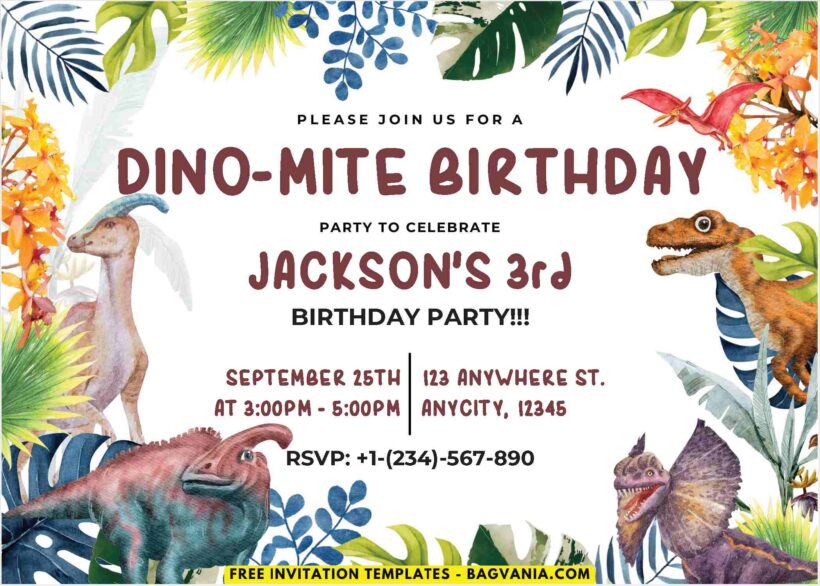 Tropical Jungle Dinosaur Handmade Birthday Invitations