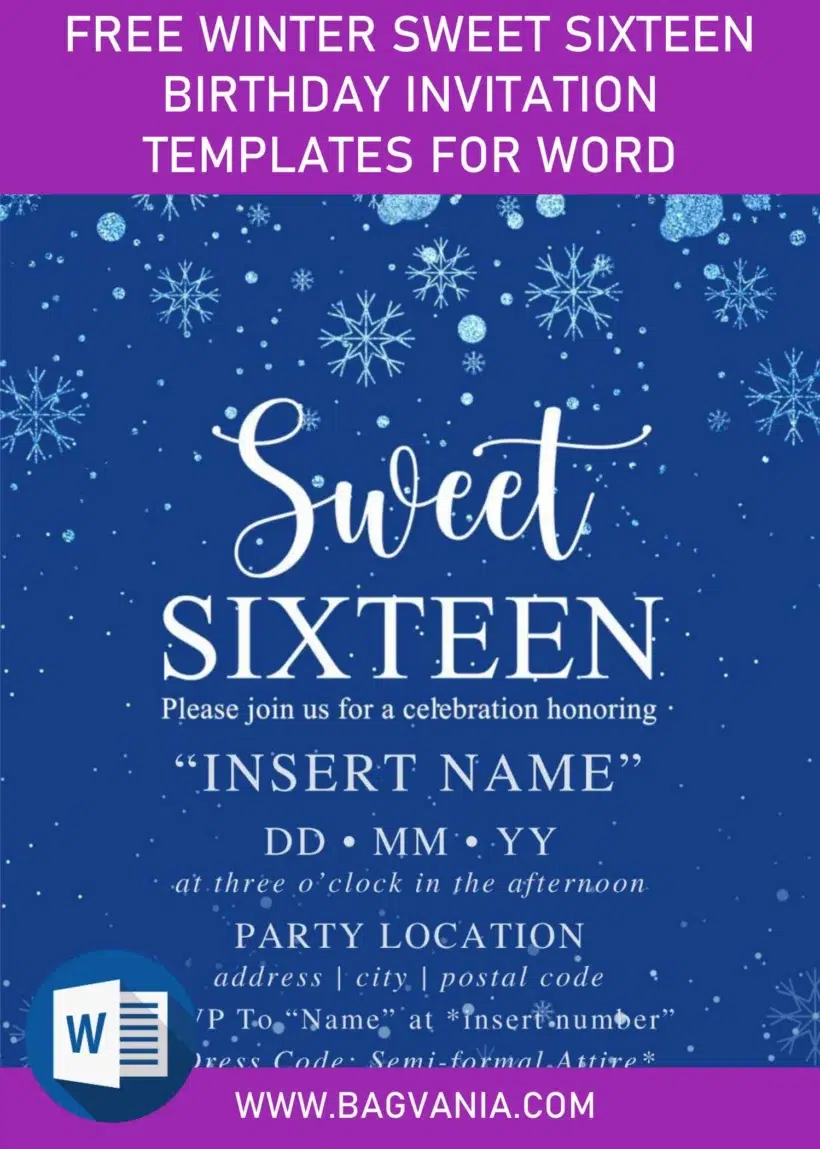 Winter Sweet Sixteen Birthday Invites