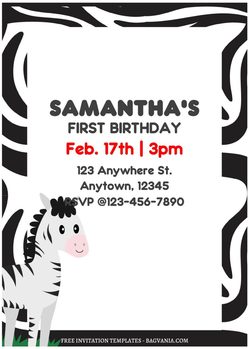 Zippy Zebra Birthday Invitations